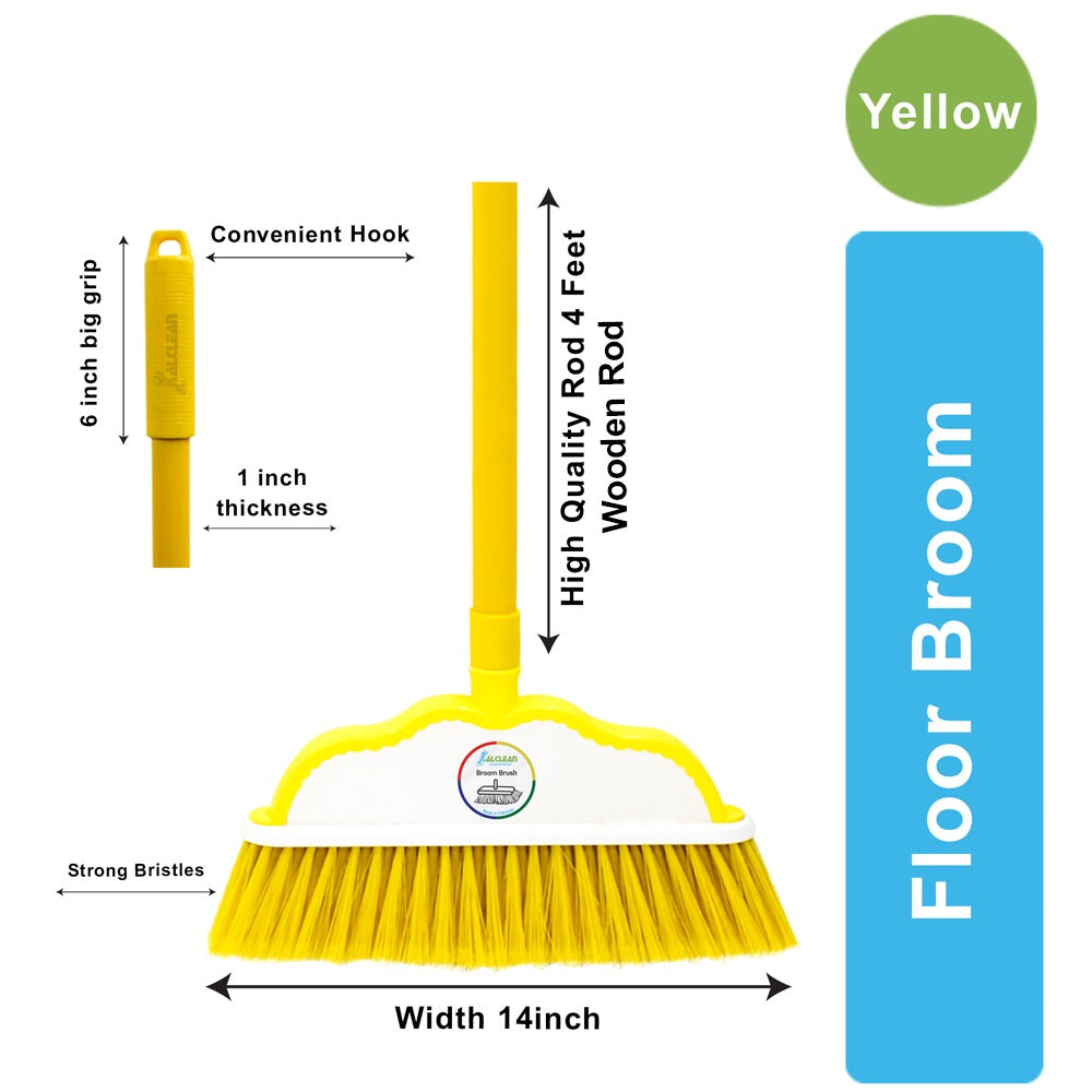 Broom Set (Yellow) Wooden Rod