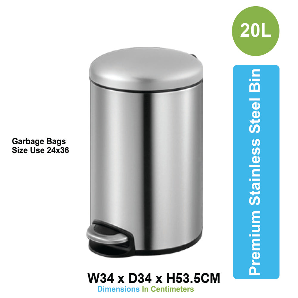 ASD-10-20L-Stainless Steel Dustbin with Pedal 20L