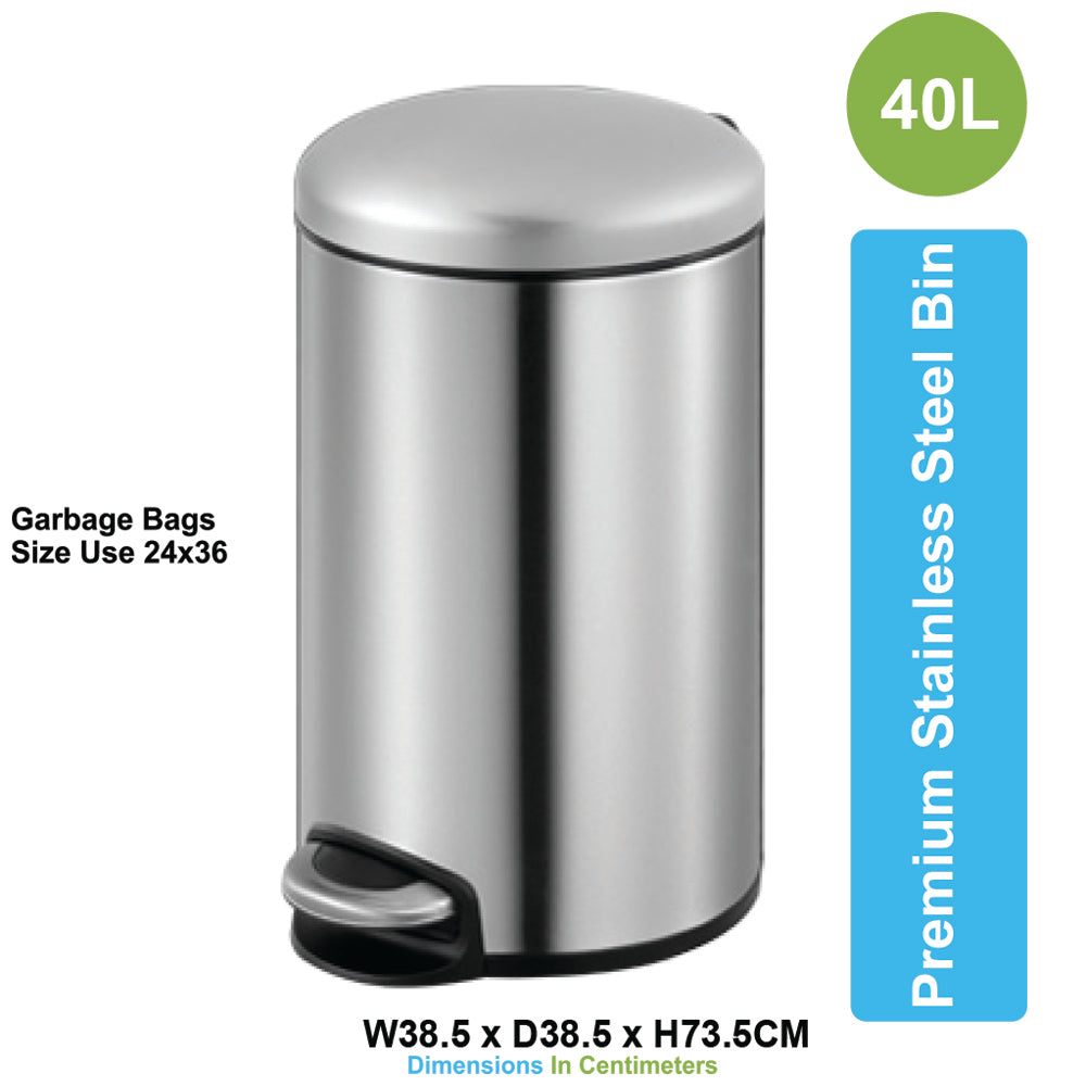 ASD-10-40L-Stainless Steel Dustbin with Pedal 40L