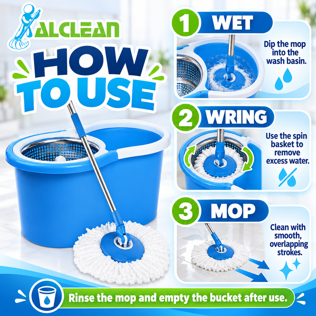 M-015-Blue - Spin Mop Bucket with wheels