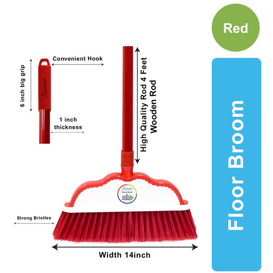 Broom Set (RED) Wooden Rod