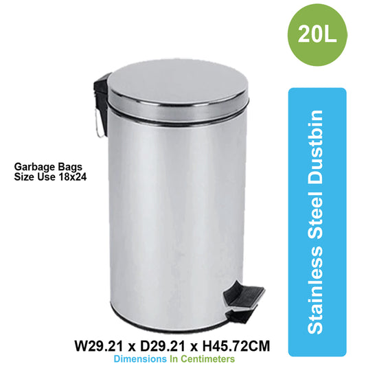 ASD-05-20L-Stainless Steel Dustbin with Pedal 20 Liter