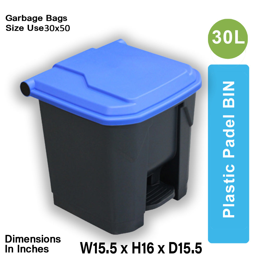 Plastic Pedal Bin-30L (Black/Blue)