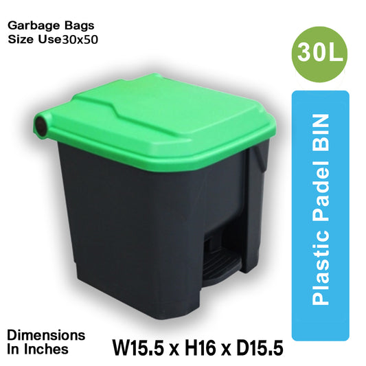Plastic Pedal Bin-30L (Black/Green)