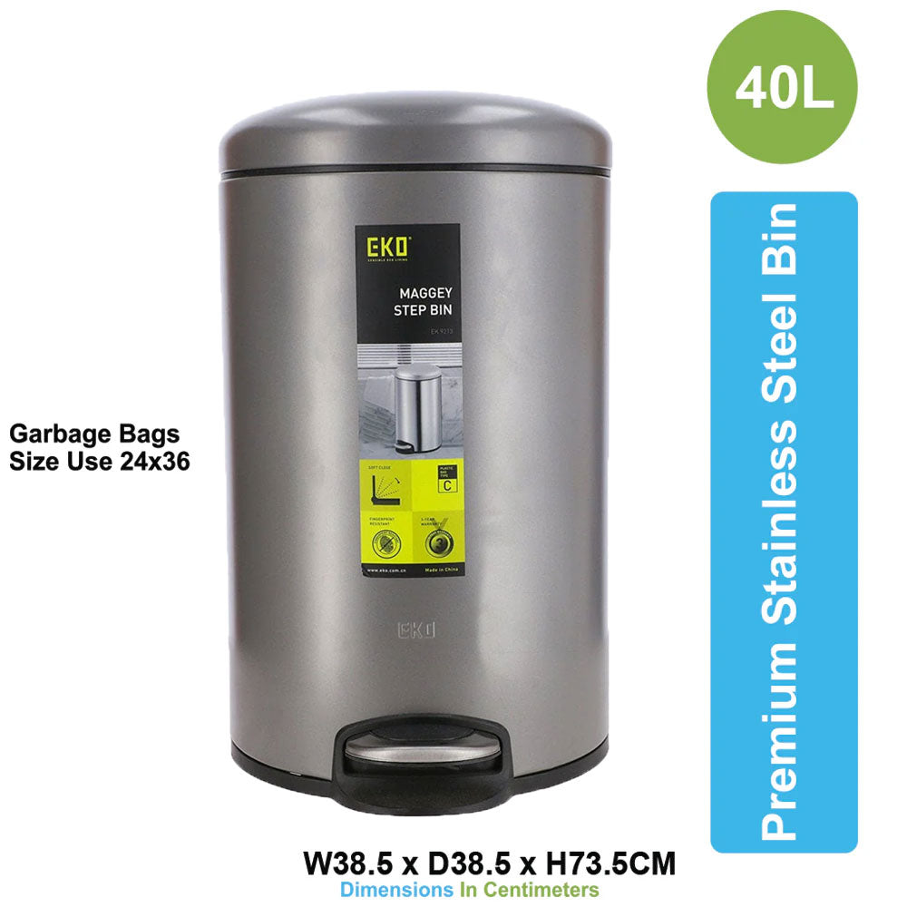 ASD-10-40L-Stainless Steel Dustbin with Pedal 40L