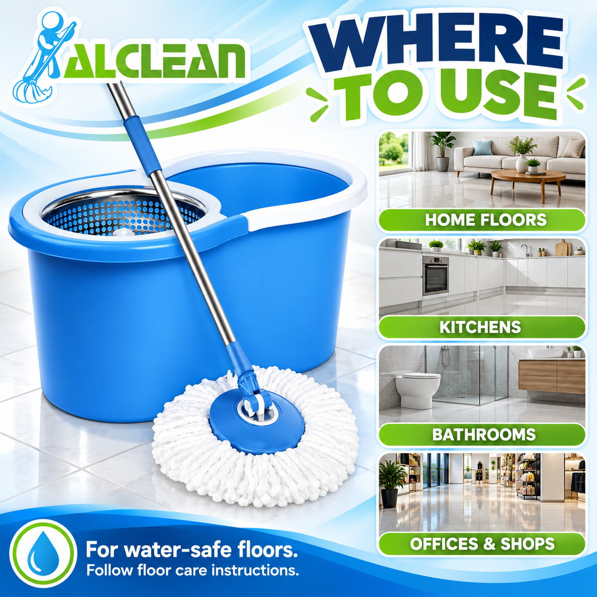 M-015-Blue - Spin Mop Bucket with wheels