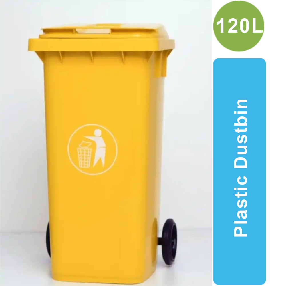 Plastic Dustbin with Wheel-120L (Yellow) | Best Cleaning Chemicals and ...