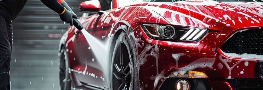 Man washing car in garage